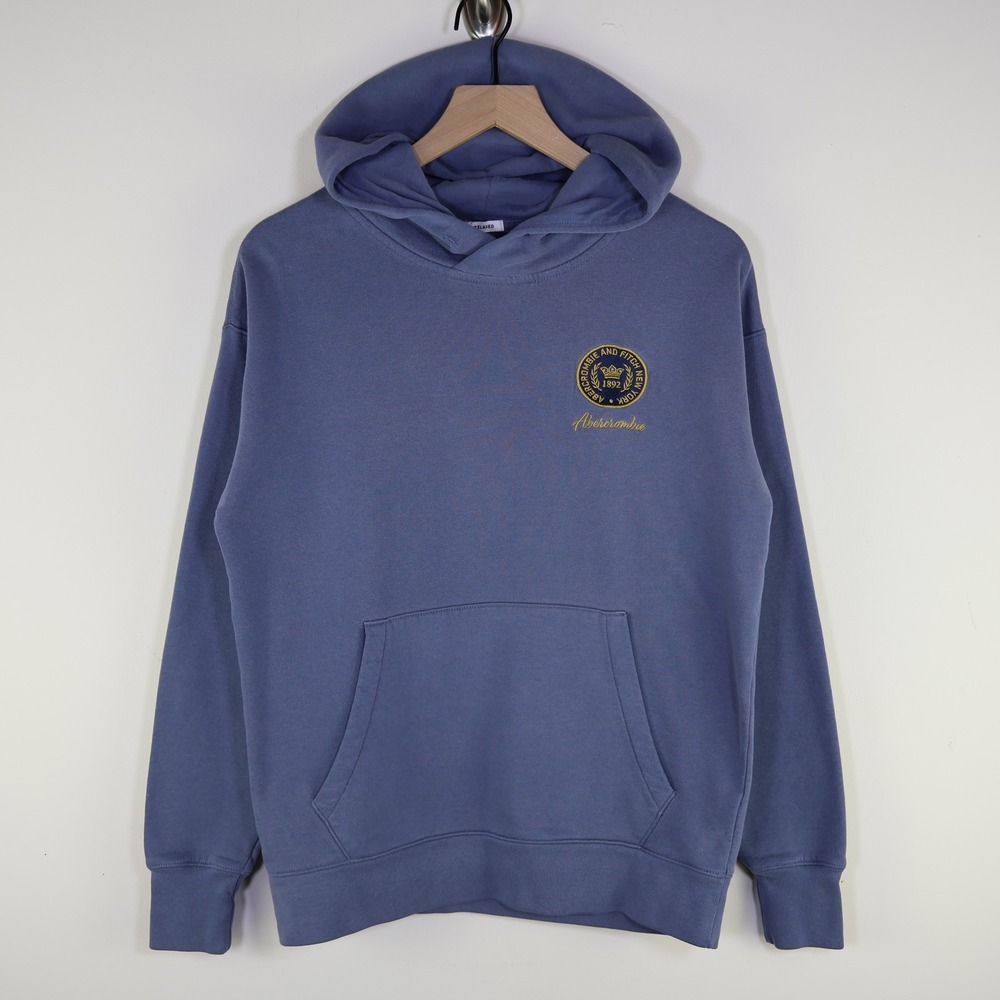 Abercrombie & Fitch Relaxed Crest Hoodie Small Preppy Soft Fleece Blue Oversized